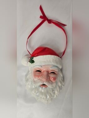 Vintage Ceramic Santa Claus Face Mask Wall Hanging Christmas Decor Made In Japan